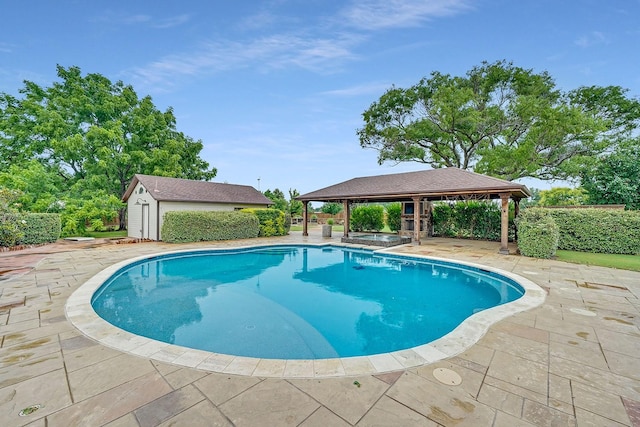 9577 Vail Eton Dr, Pilot Point, TX 76258 - view of pool with a gazebo, a patio area, and an in-ground hot tub