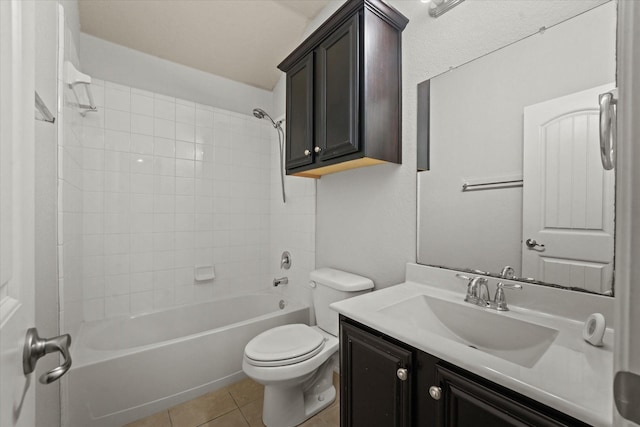 full bathroom with toilet, shower / bath combination, vanity, and tile patterned floors