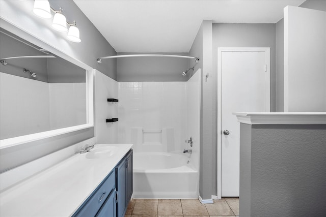 bathroom featuring tile patterned flooring, shower / washtub combination, and vanity