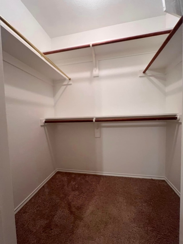 spacious closet featuring dark carpet