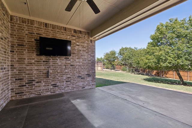 view of patio / terrace featuring a ceiling fan and a fenced backyard