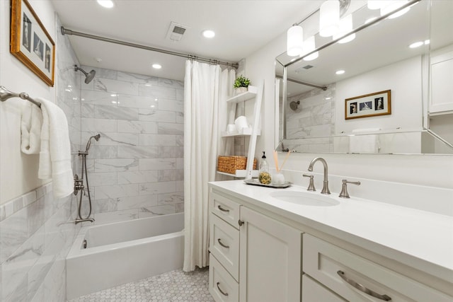 10211 Regal Oaks Dr Unit 121, Dallas, TX 75230 - full bathroom featuring shower / bath combo with shower curtain, recessed lighting, vanity, and tile patterned floors