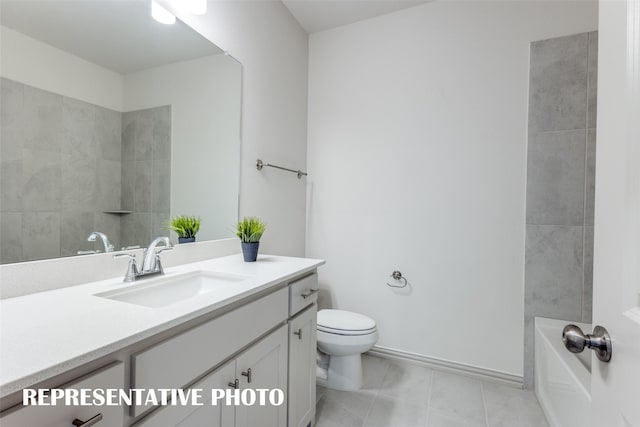 full bathroom featuring toilet, baseboards, vanity, and tile patterned floors