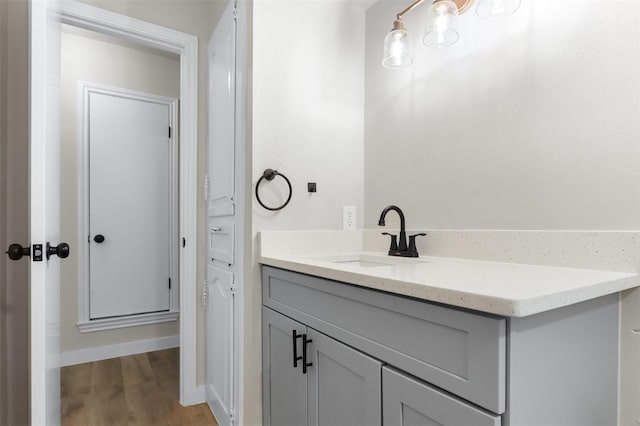 bathroom with vanity and wood finished floors