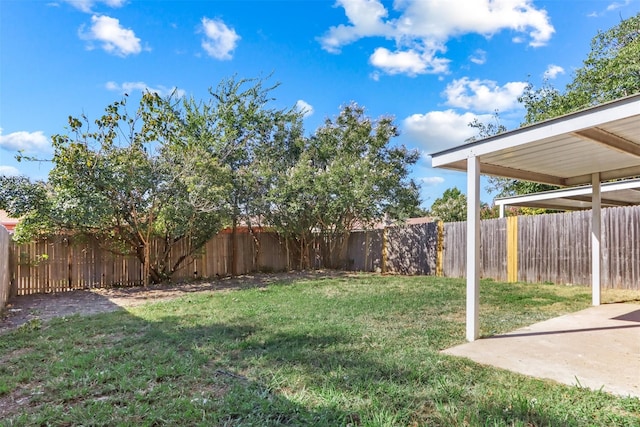 view of yard featuring a patio and a fenced backyard