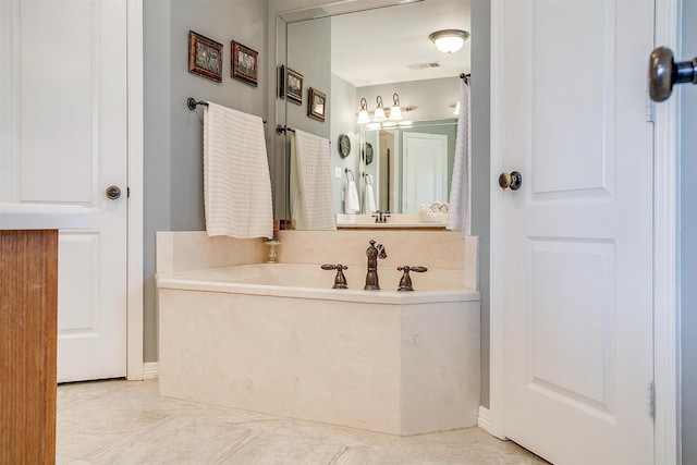 full bathroom with a garden tub and visible vents