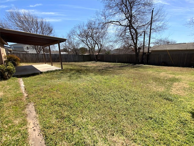 view of yard featuring a fenced backyard and a patio