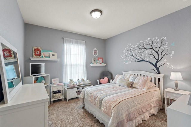 bedroom featuring light colored carpet