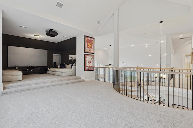 2840 Killdeer Trl, Prosper, TX 75078 - hallway featuring carpet floors, an upstairs landing, and high vaulted ceiling