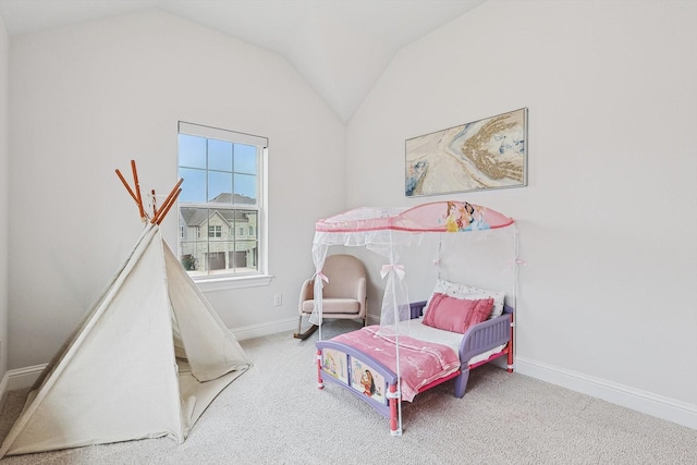 2840 Killdeer Trl, Prosper, TX 75078 - bedroom featuring vaulted ceiling, carpet floors, and baseboards