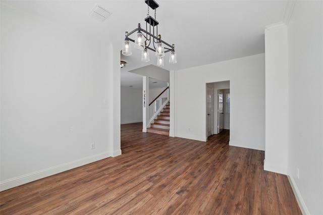 6500 High Brook Dr, Fort Worth, TX 76132 - interior space with visible vents, a chandelier, baseboards, stairs, and wood finished floors