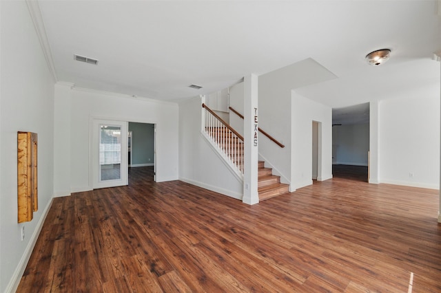 6500 High Brook Dr, Fort Worth, TX 76132 - unfurnished living room with stairs, visible vents, wood finished floors, and baseboards