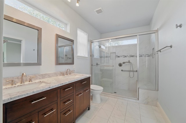 6500 High Brook Dr, Fort Worth, TX 76132 - bathroom featuring toilet, a sink, a stall shower, and visible vents