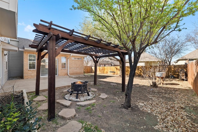 6500 High Brook Dr, Fort Worth, TX 76132 - view of yard with a fire pit, a fenced backyard, a pergola, and a patio area