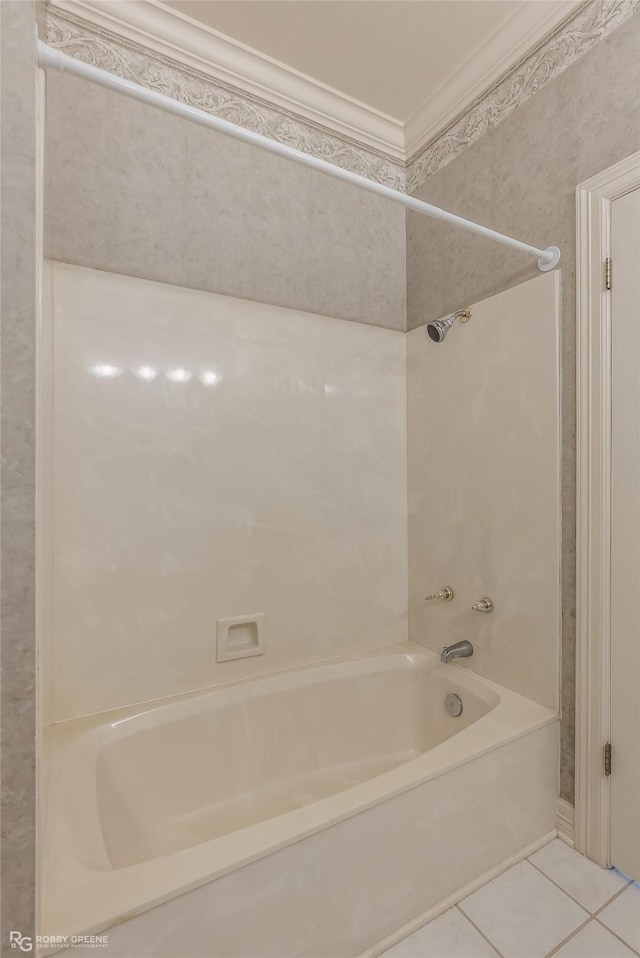 full bathroom featuring ornamental molding, shower / bathing tub combination, and tile patterned flooring