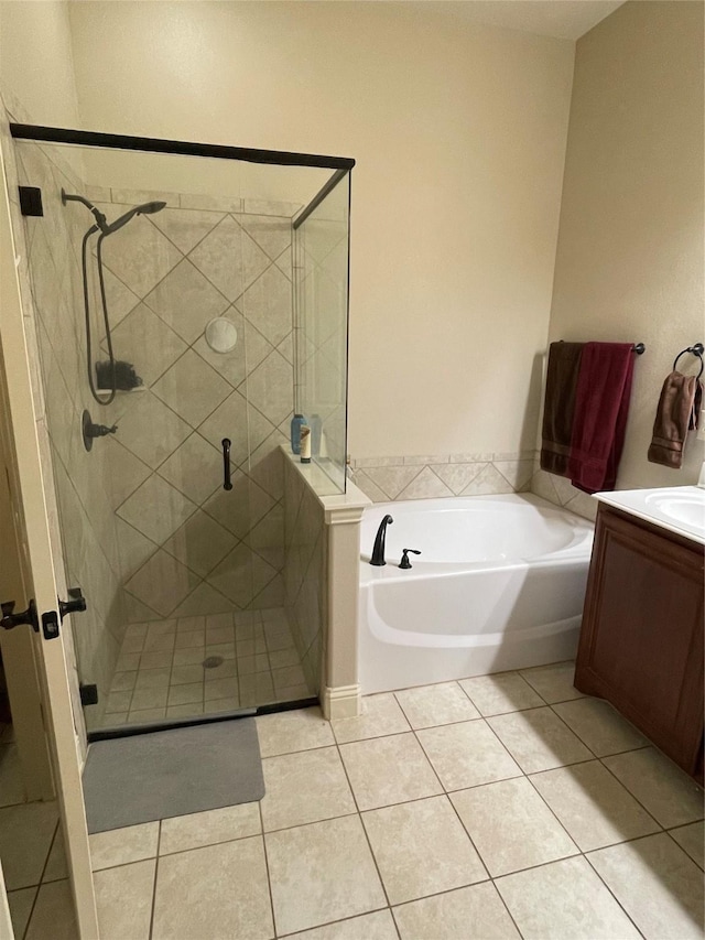 312 Salisbury Dr, Anna, TX 75409 - full bathroom with a bath, vanity, tile patterned floors, and a stall shower