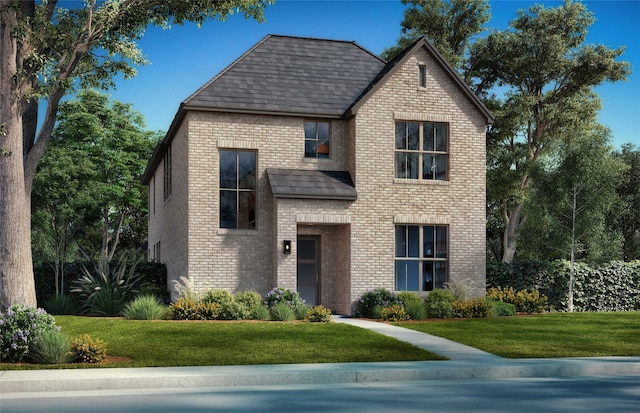 view of front of home featuring a front yard and brick siding