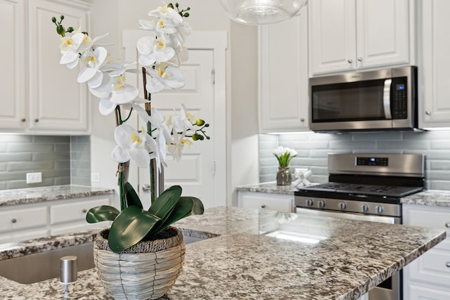 3830 Dalea Dr, Prosper, TX 75078 - kitchen with appliances with stainless steel finishes, stone countertops, and white cabinets