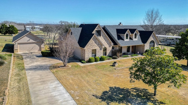 view of front of property with a garage and stone siding