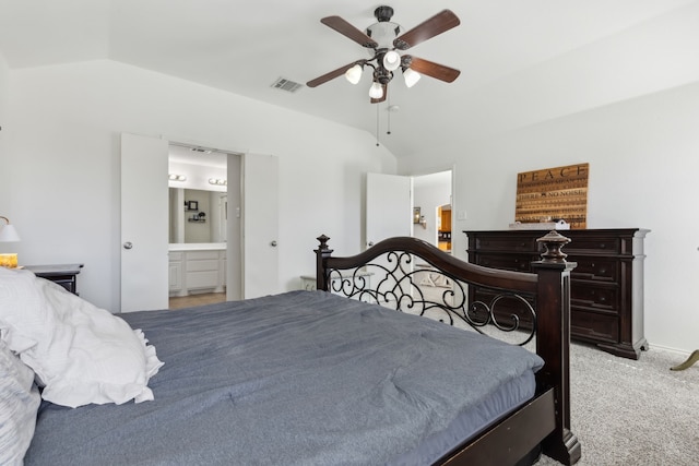 10509 Splitridge Ct, Fort Worth, TX 76108 - bedroom featuring lofted ceiling, light carpet, ensuite bathroom, and ceiling fan