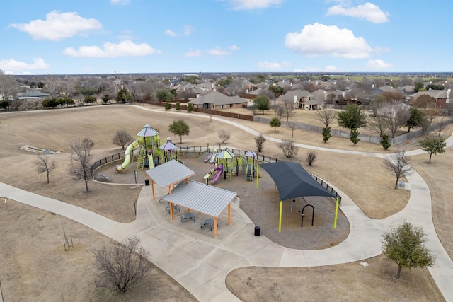 birds eye view of property with a residential view