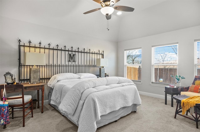 bedroom featuring carpet flooring, vaulted ceiling, and baseboards