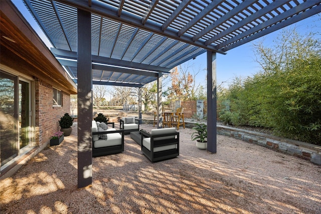 view of patio / terrace featuring an outdoor hangout area and a pergola