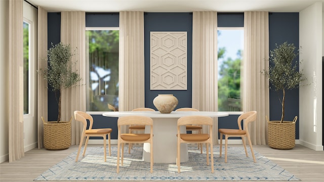 dining room featuring baseboards and light wood finished floors