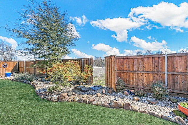 view of yard with a fenced backyard