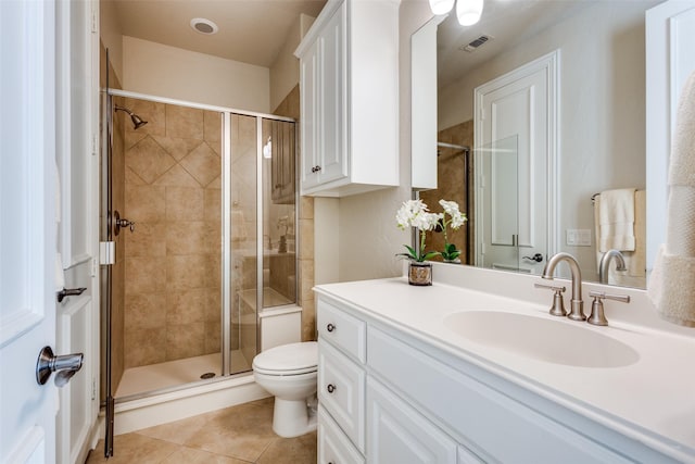1313 Stoneoak Dr, Mckinney, TX 75072 - full bathroom featuring a shower stall, tile patterned floors, toilet, and vanity