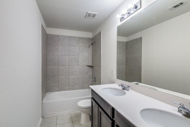 2305 Simmental Rd, Fort Worth, TX 76131 - bathroom with toilet, tile patterned flooring, double vanity, and bathtub / shower combination
