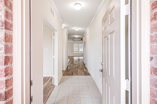 2305 Simmental Rd, Fort Worth, TX 76131 - hall with ornamental molding, light wood-style flooring, and baseboards