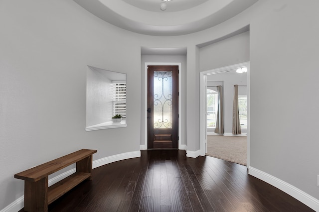 entryway with baseboards and hardwood / wood-style floors