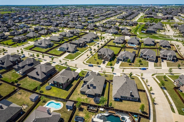 birds eye view of property with a residential view