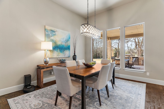 dining space with wood finished floors and baseboards