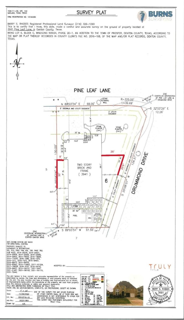 3941 Pine Leaf Ln, Prosper, TX 75078 - survey map / technical document