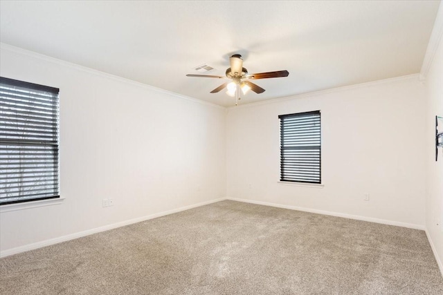 806 N College Ave, West, TX 76691 - empty room with carpet, a healthy amount of sunlight, crown molding, and ceiling fan