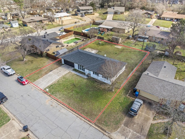 bird's eye view with a residential view