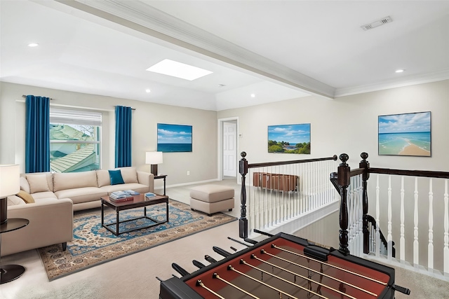 8108 Hazeltine Dr, Plano, TX 75025 - living area featuring crown molding, recessed lighting, and baseboards