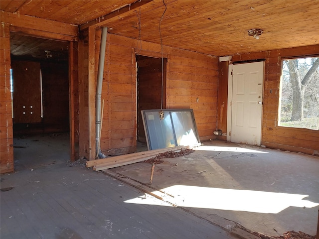 miscellaneous room featuring wood ceiling and wooden walls