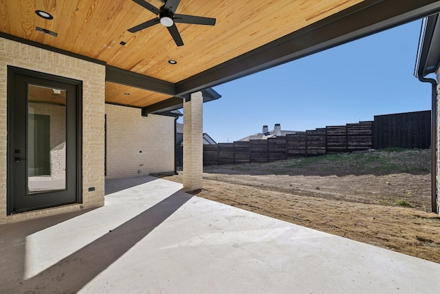 view of patio / terrace featuring a ceiling fan and a fenced backyard