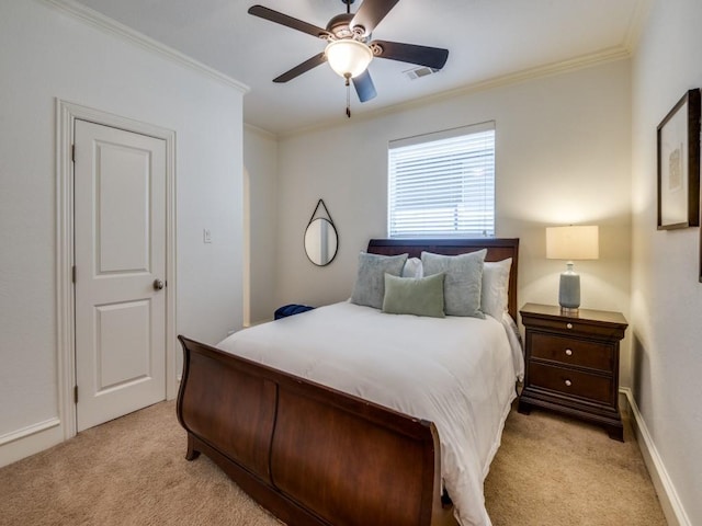 4520 Gilbert Ave, Dallas, TX 75219 - bedroom with light colored carpet, crown molding, and ceiling fan