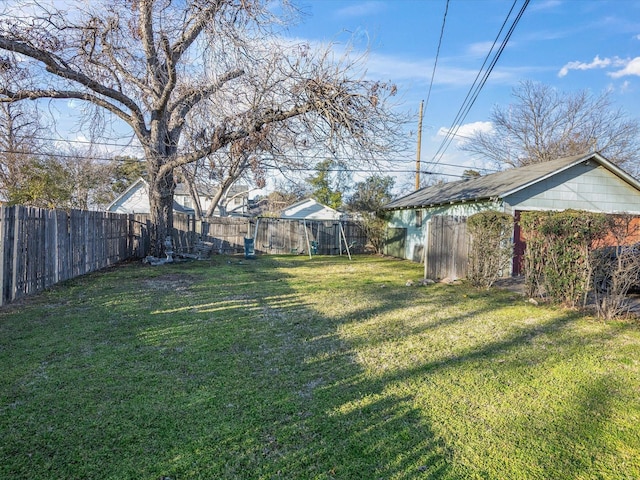 view of yard with a fenced backyard