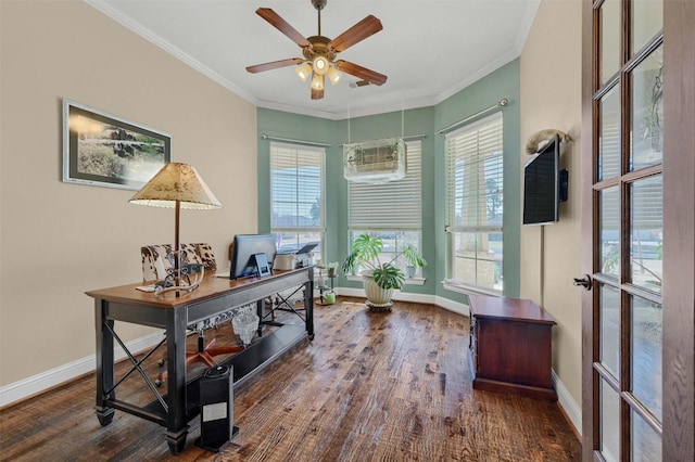 418 Navajo Trl, Gainesville, TX 76240 - office area featuring a healthy amount of sunlight, crown molding, and wood finished floors