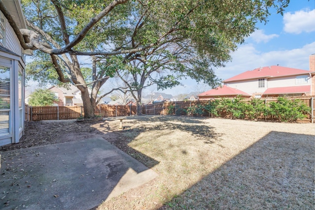 view of yard featuring a patio area and a fenced backyard