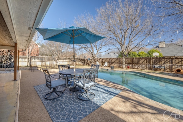 view of pool featuring a fenced in pool, a patio area, and a fenced backyard