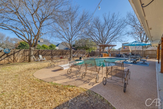 view of swimming pool with a patio, a fenced backyard, and a fenced in pool