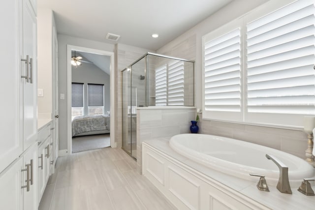 1600 Pebblebrook Ln, Prosper, TX 75078 - ensuite bathroom with a stall shower, ensuite bathroom, visible vents, and a wealth of natural light