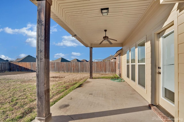 view of patio with ceiling fan and a fenced backyard