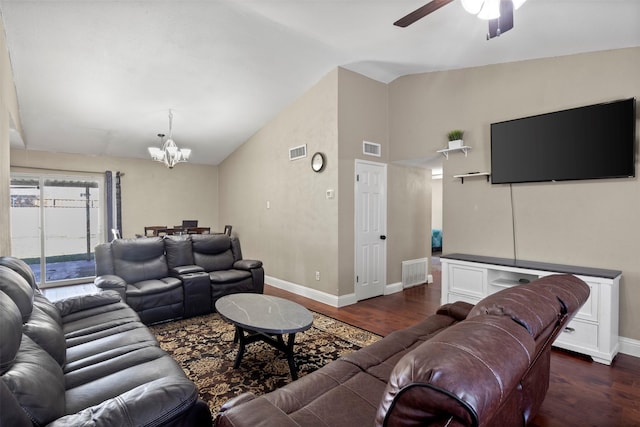 living room featuring visible vents and dark wood-type flooring